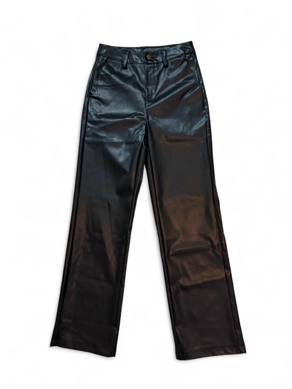 Black Faux Leather Straight Leg Pants